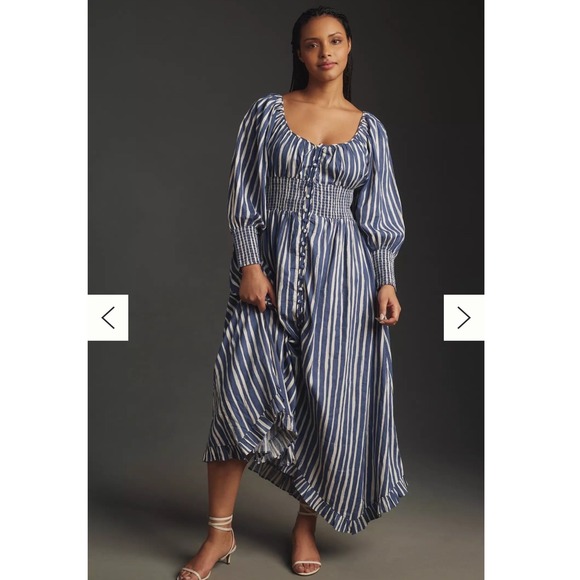 Anthropologie Dresses & Skirts - By Anthropologie Sweetheart Midi Dress Women 3XL Blue Striped NWOT Long Sleeve